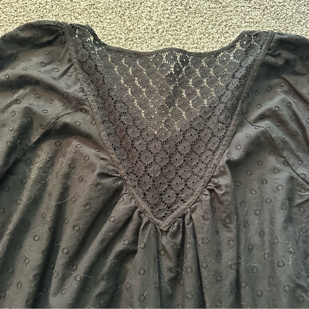 TORRID 00 0X XL Black Poplin Blouse Lace & Dot Detail R $59 - Picture 9 of 13